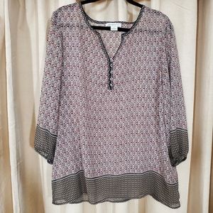 LIZ Claiborne Peasent Blouse XL3/4 length sleeve, embroidery, buttons